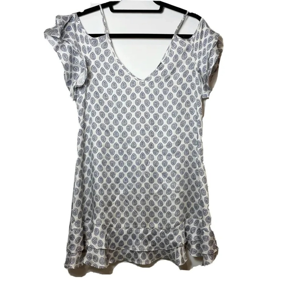 Rachel Zoe Daniela Cold Shoulder Silk Mini Dress Womens White Sz 0 Ruffle V-neck